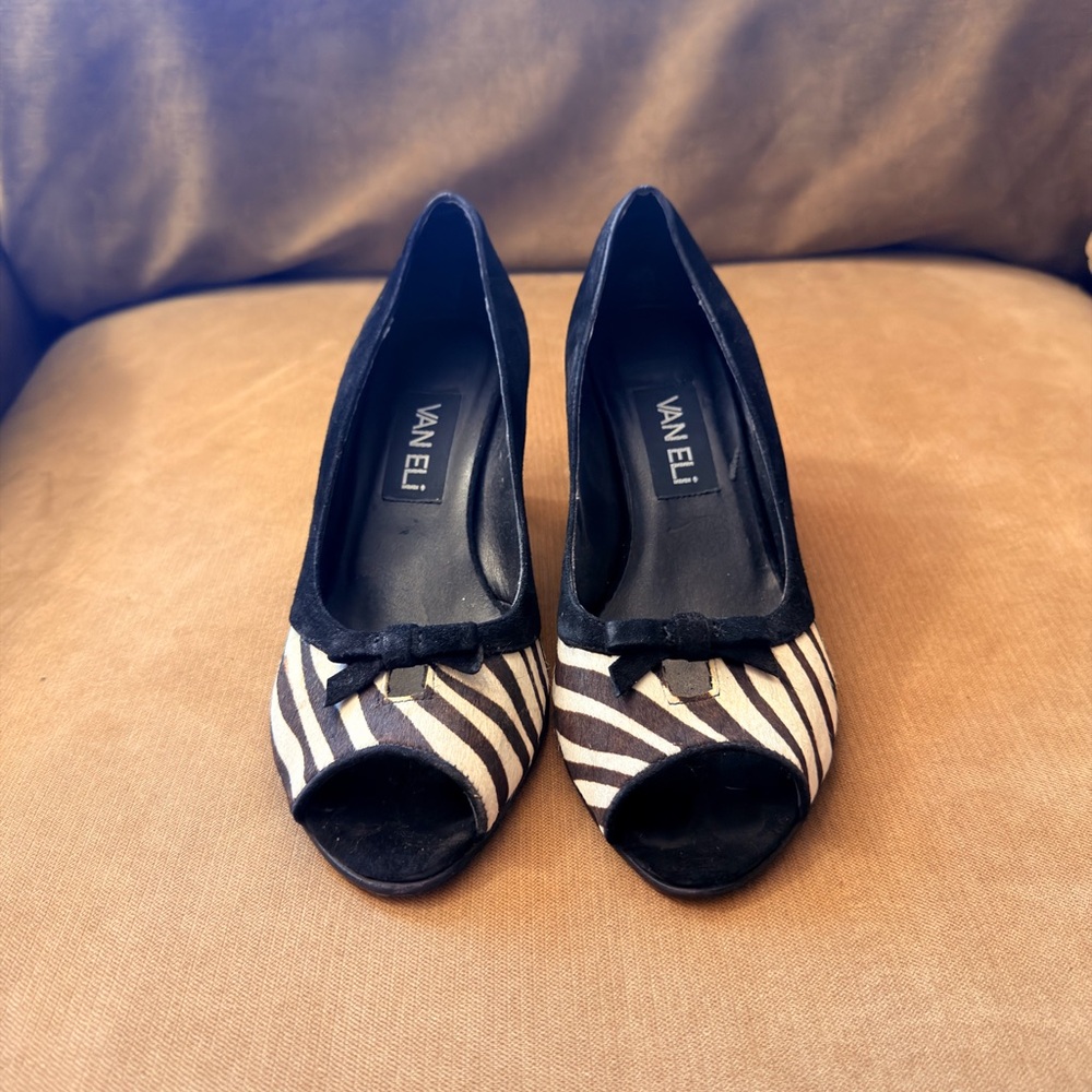 Vaneli Black and White Zebra Print Heels